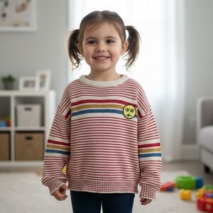 Bandy Button Girls Sweater Size 4-5 Cable Knit Applique 100% Cotton